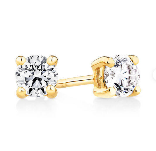 Natural Round Diamond Stud Earrings (1 CTW) 14 KT Yellow Gold
